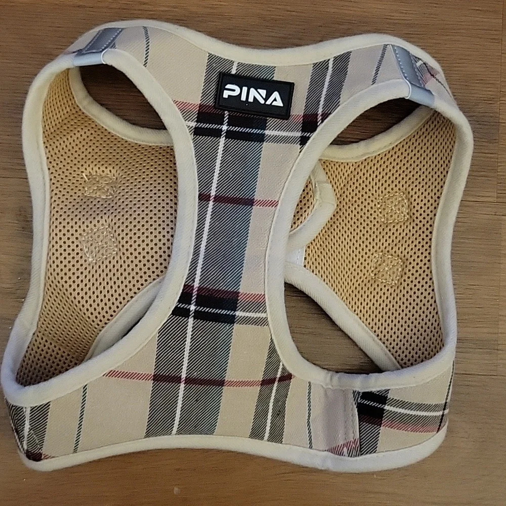 Pina Dog Harness Tan Black Plaid breathable mesh velcro closure XL New W/tags
